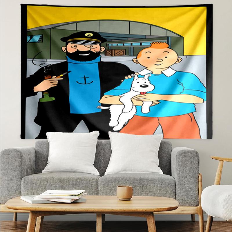 Tintin's Avonturenstad Sneldrogend Wandkleed voor Slaapkamer, Woonkamer, Speelkamer, Decoratie Kunstkamer Wandkleed Vakantie- en Verjaardagscadeaus