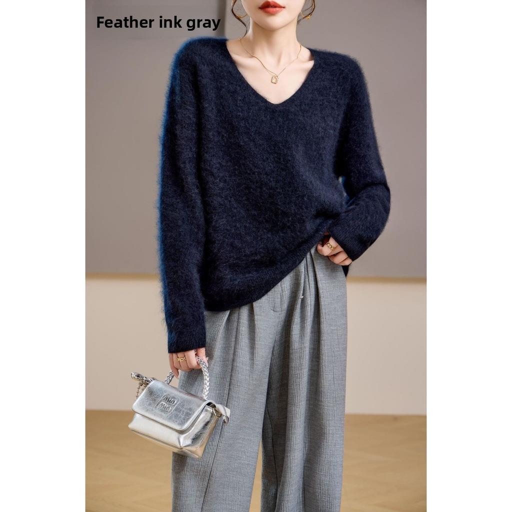 5% Cashmere 95 Wool Round Neck/V-neck Seamless Brushed Cashmere Sweater Women's Sweater