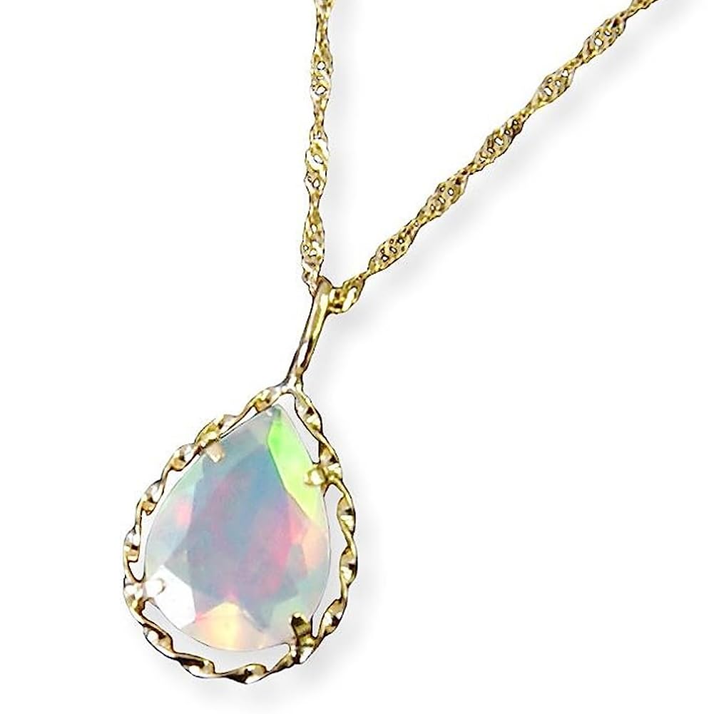 and My Jewelry 18K Gold Natural Opal Necklace Pendant [Your Box] (Pear Shape) [Gift Wrapped]