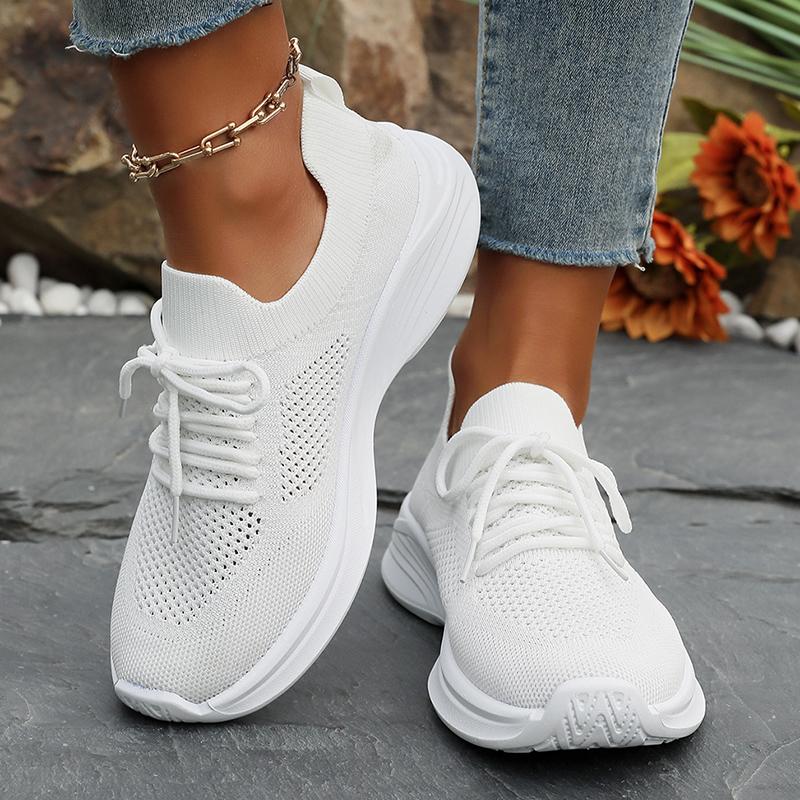 Fashion Women's Breathable Knit Sneakers Lightweight Casual White Running Shoes Woman Outdoor Comfortable Slip On Walking Shoes Big Size