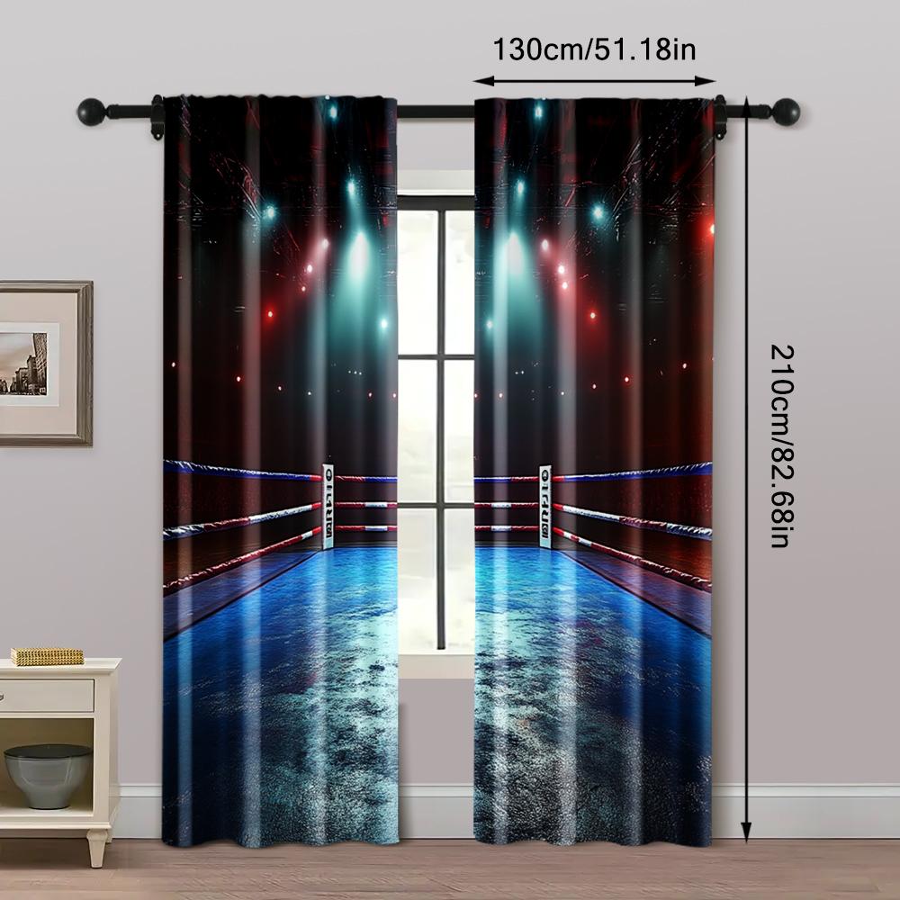 2pc,  Window Curtains Boxing Ring Arena Stage Lights Sports Photos Versatile Durable Polyester,Without Electricity Festive