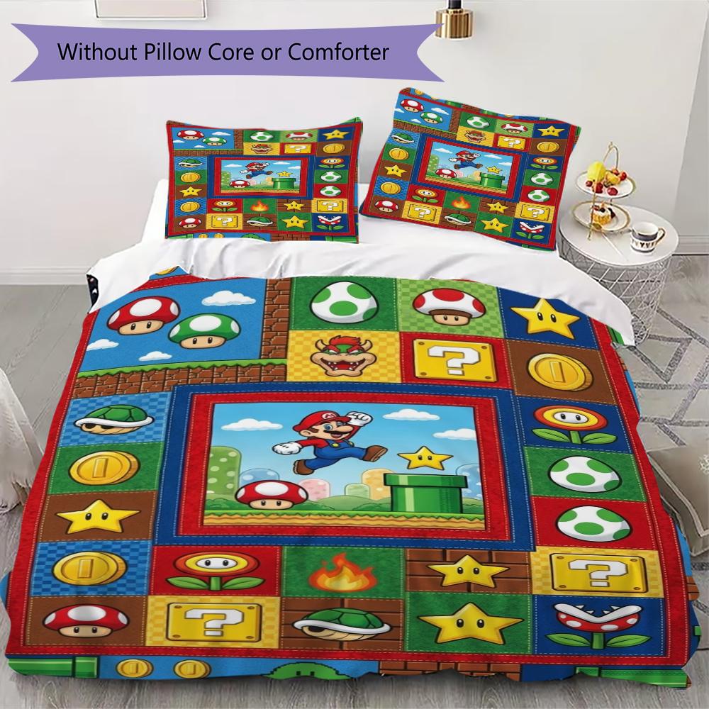 

Mario Pattern Bedding uilt Set uilt Cover Pillowcase Home Decoration Birthday Gift (1 * duvet cover + 2 * pillowcase without core) 135x200cm