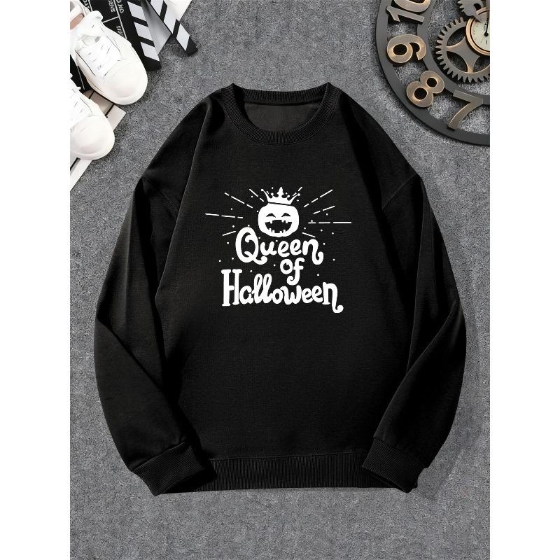 Men's Queen of Halloween Print Casual Crew Neck Sweatshirt 100% Cotton Printed Long-Sleeve Crew Neck Pullover