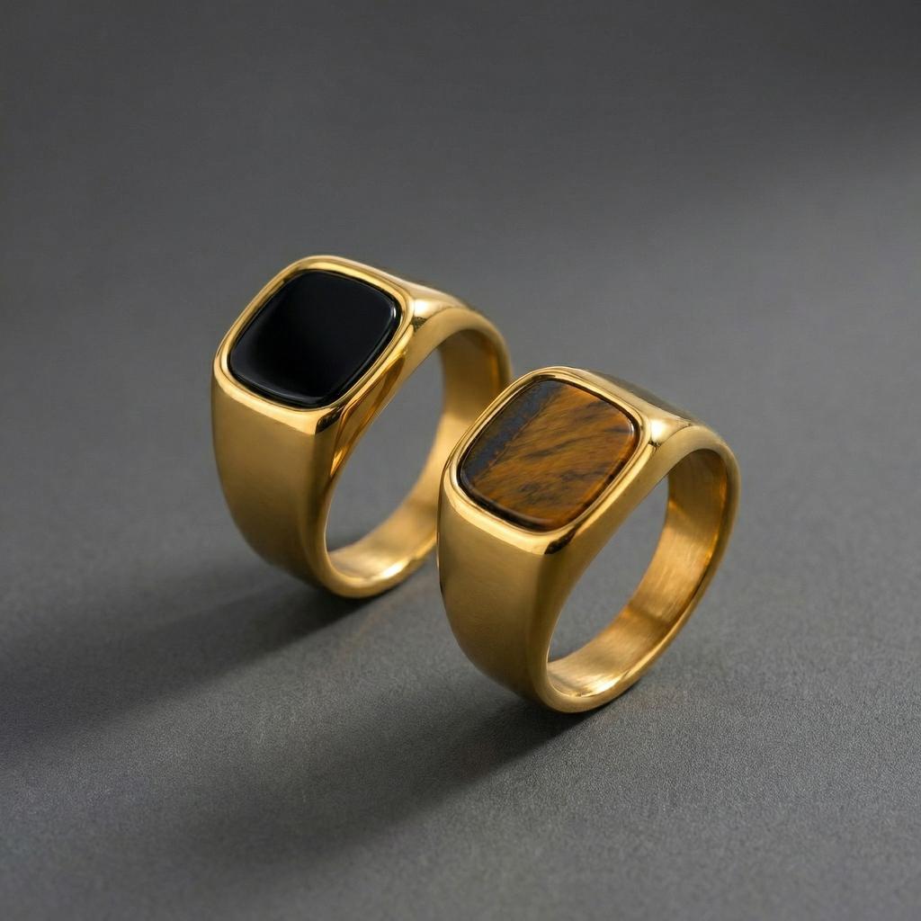Stylish Square Natural Stone Ring for Men,Waterproof Stainless Steel Signet Ring,Birthday Party Gift for Him Dad