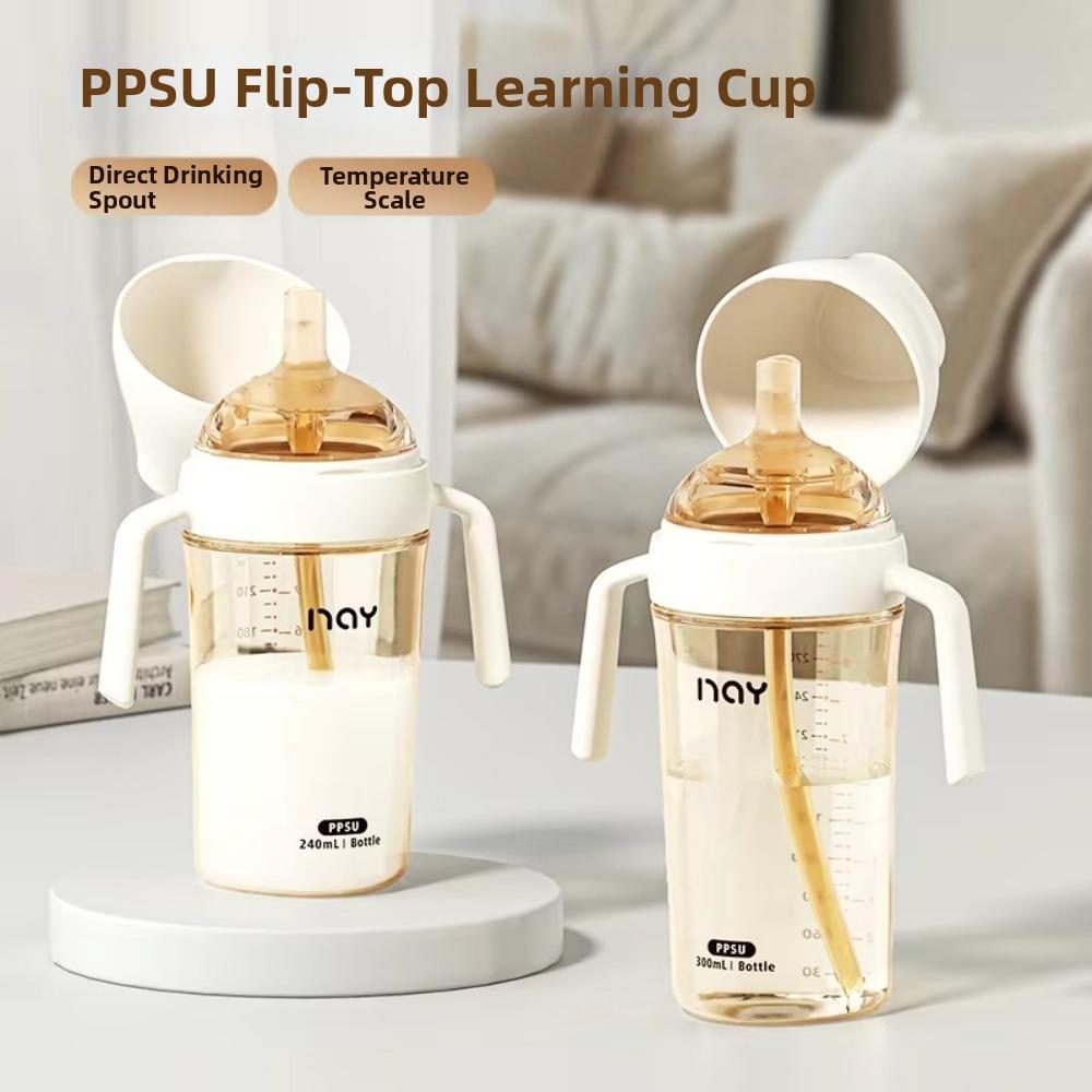 PPSU Automatic Milk Bottle Three Level Flip Cover Straw Cup Bottle For Baby Feeding
