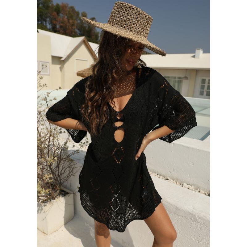Women's Sexy Backless Strapless Hollowed Out Cover Up Loose Beach Dress