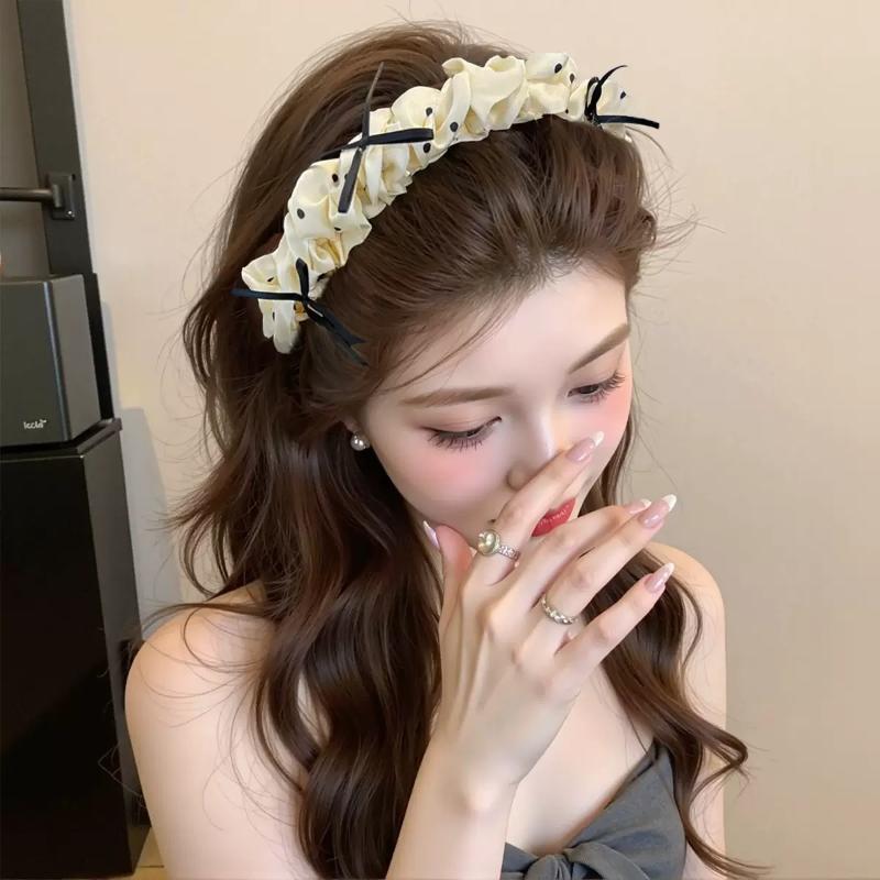 Vintage Polka Dot Bow Headband Women Hair Hoop High Cranial Top Princess Style Hairband Daily Makeup Washing Hair Accessories