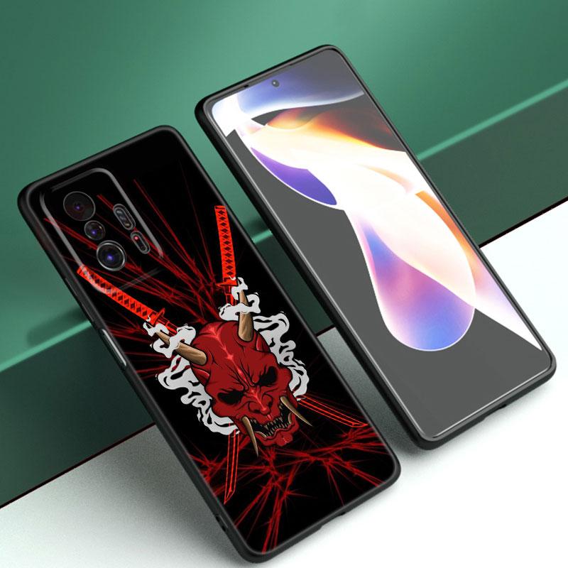 Samurai Oni Mask Phone Case For Xiaomi Mi A2 8 9 SE Note 10 10T 11 12 Lite 9T 11T 12S 12T Pro A3 6X 12X Soft TPU Black Cover