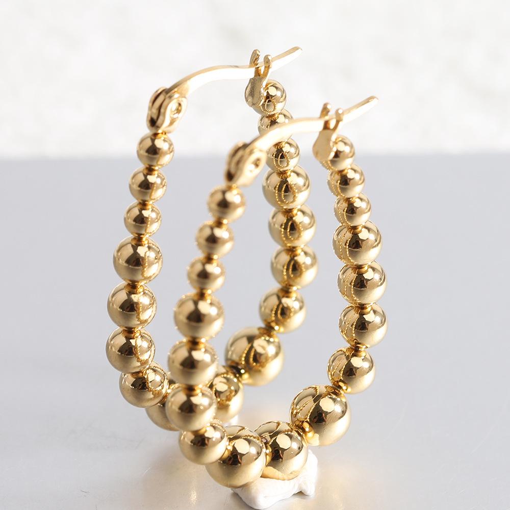23MM Stainless Steel U-Shaped Steel Ball Earrings - 18K Gold Women's Fashionable Versatile Ear Ornaments