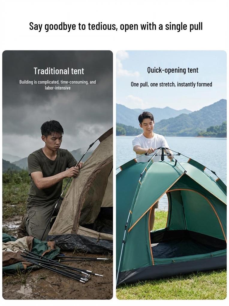 Portable 3-4 Person Automatic Double Layer Tent - Rainproof & Sunproof for Camping, Night Fishing, Outdoor Use