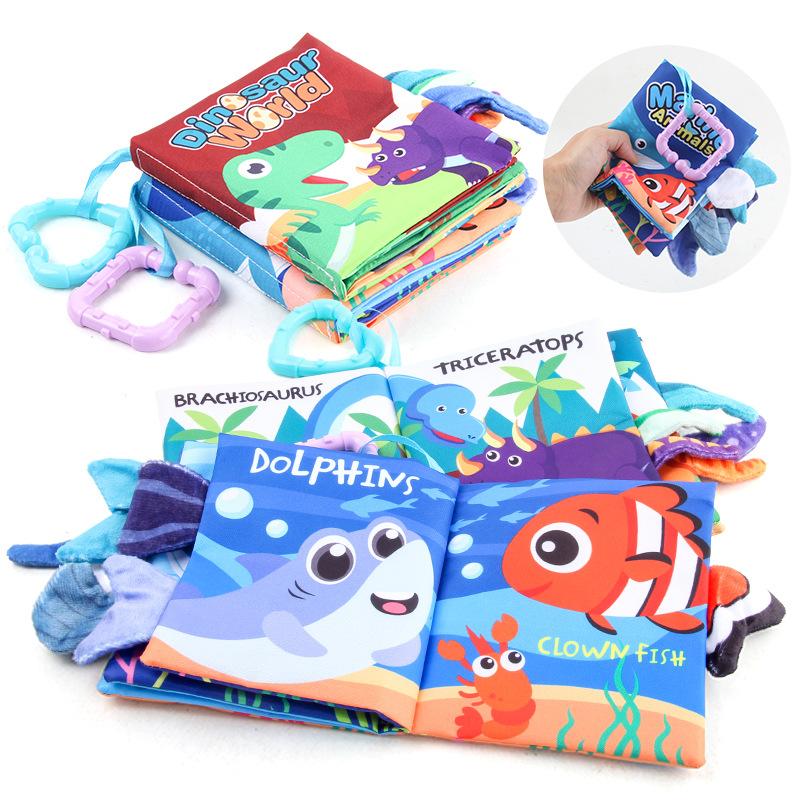 Infant Early Education Cognitive Cloth Book Toy Sound Paper Can Not Be Torn Three-Dimensional English Palm Book With Hanging Ring Tail Cloth Book