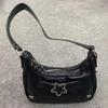 Women's Fashi PU Small Shoulder Bag Y2K Star Armpit Purse American Retro Black Chic Hobo Bag High Quality Designer New Handbag