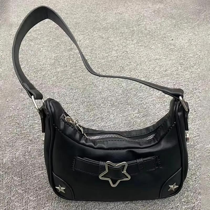 Women's Fashi PU Small Shoulder Bag Y2K Star Armpit Purse American Retro Black Chic Hobo Bag High Quality Designer New Handbag