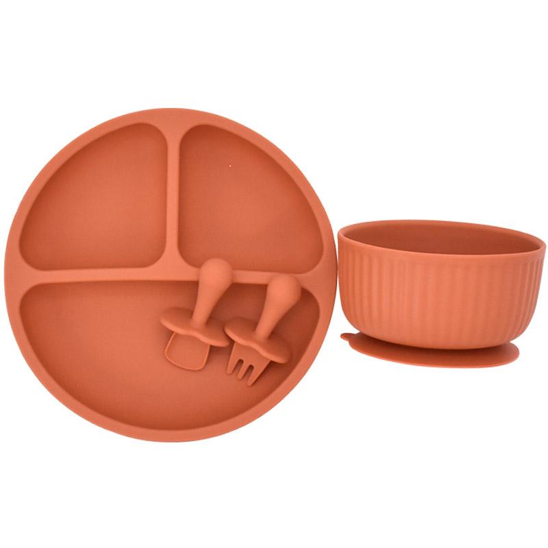 4Pcs/Set Silicone Baby Feeding Bowl BPA Free Waterproof Solid Color Dinner Plate With Sucker