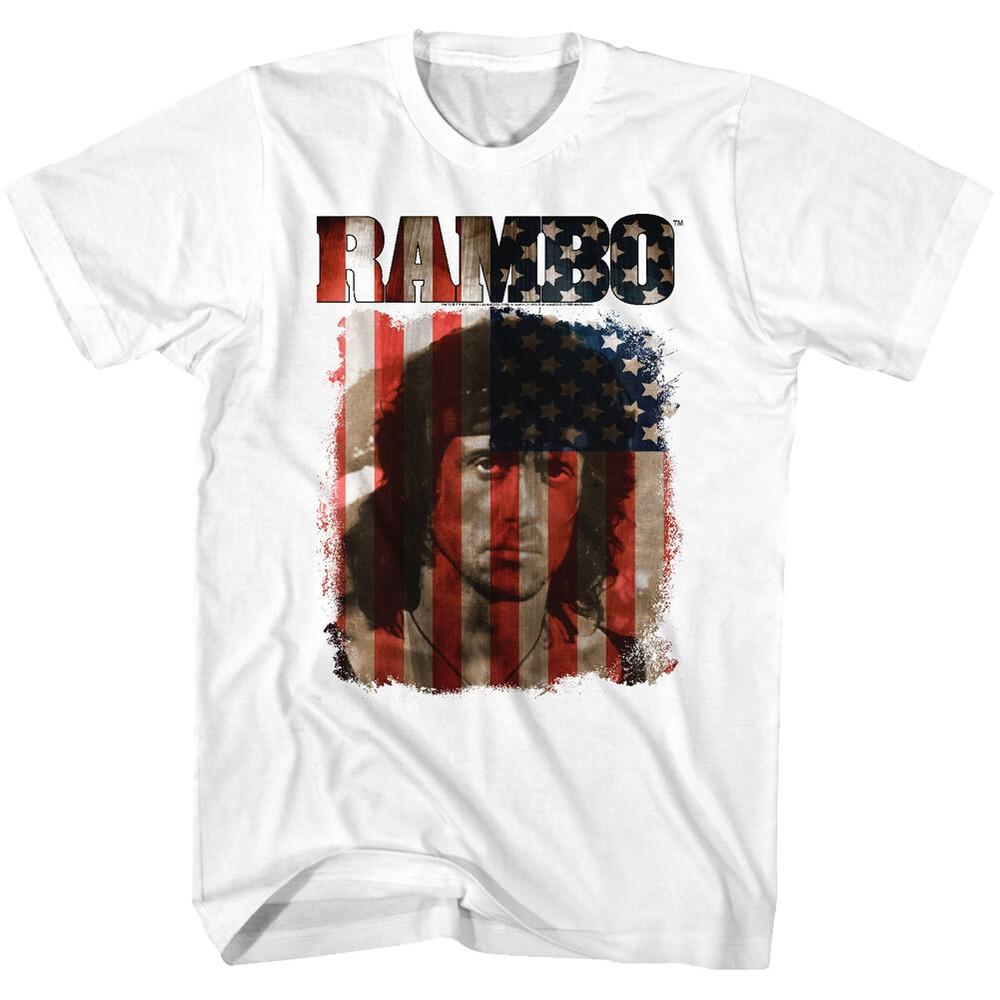 

John J Rambo Movie T-Shirt American Flag USA Stallone Action Hero Soldier White Unisex T-Shirt XXXXL