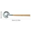 Metal Ice Hole Scoops for Winter Fishing with a Bowl-Shaped Perforated Head, Wood Handle, and Connector for Clearing Loose Ice and Debris