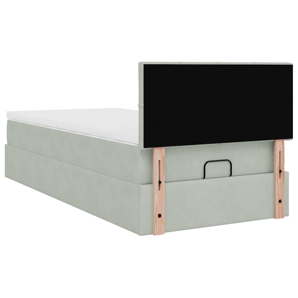 Enjoy restful nights with this Ottoman bed with mattress and LEDs in light grey 80 x 200 cm upholstered in velvet