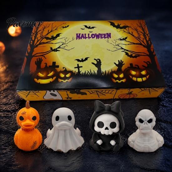Halloween Party Table Decorations 3D Printed Figures with Gift Box, Small Flexible Fidget Toys Set, Pumpkin Bucket Stuffers Cute Grim Reaper,