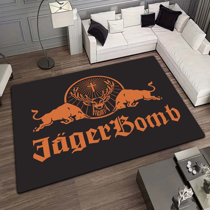 J Jagermeister Deer Logo Flannel Printed Area Rug Non Slip Washable Floor Mat Living Room Bedroom Sofa Decor Indoor Doormat Gift