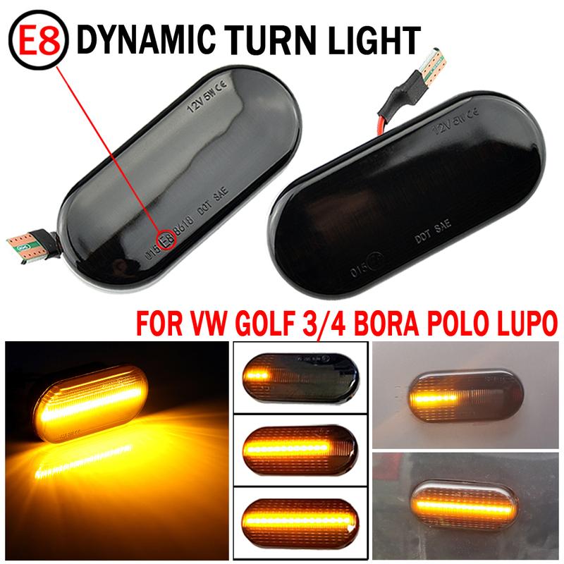 2pc Dynamic Led Turn Signals Side Marker Light Lamp for VW Volkswagen Bora Golf 3/4 Passat 3B Polo 6N Sharan Vento T5 SEAT Ibiza