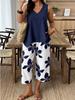 Elegant Women's Printed 7-Point Casual Pantsuit