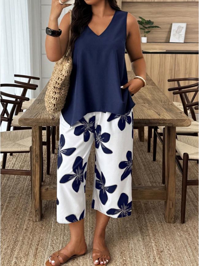 Elegant Women's Printed 7-Point Casual Pantsuit