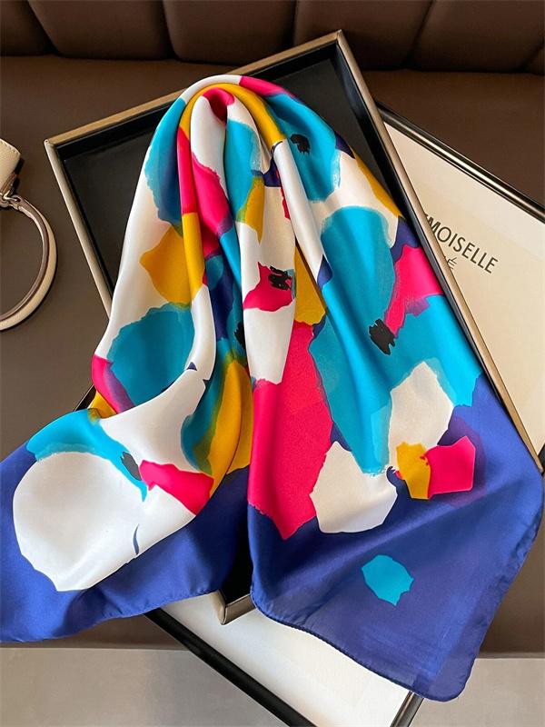 Low-key luxury womens headscarf is a must-have for spring and summer Imitation silk printed square scarf is fashionable 2024