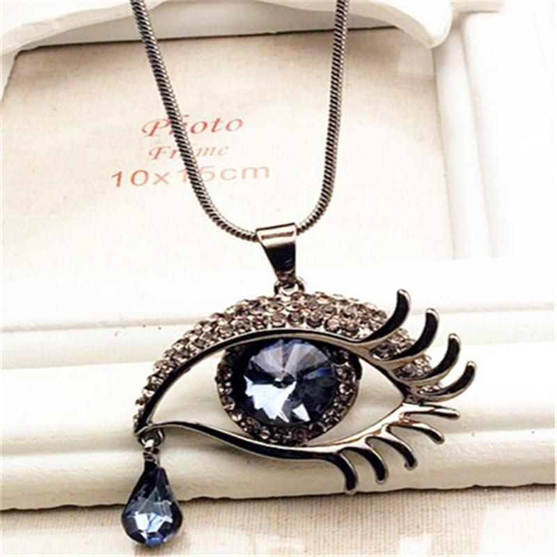 Accessoires Exagérés Oeil Magique Larmes de Cristal Chaîne de Pull Collier & Pendentifs pour Femme Collier Long