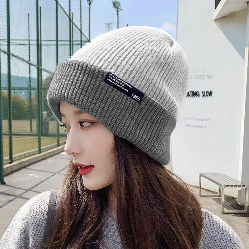 Hat Women's Winter Thickened Warm Knitted Hat Ear Protector Double Sided with Stacking Hat Wool Hat Men