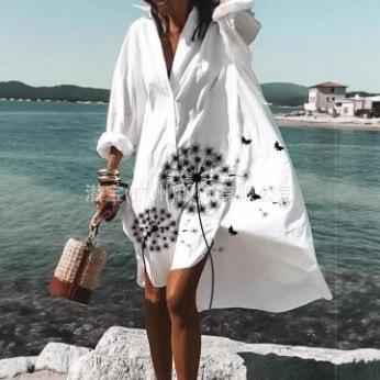 New Hot-selling Women's Clothing Loose Printing Medium and Long Shirt Dress