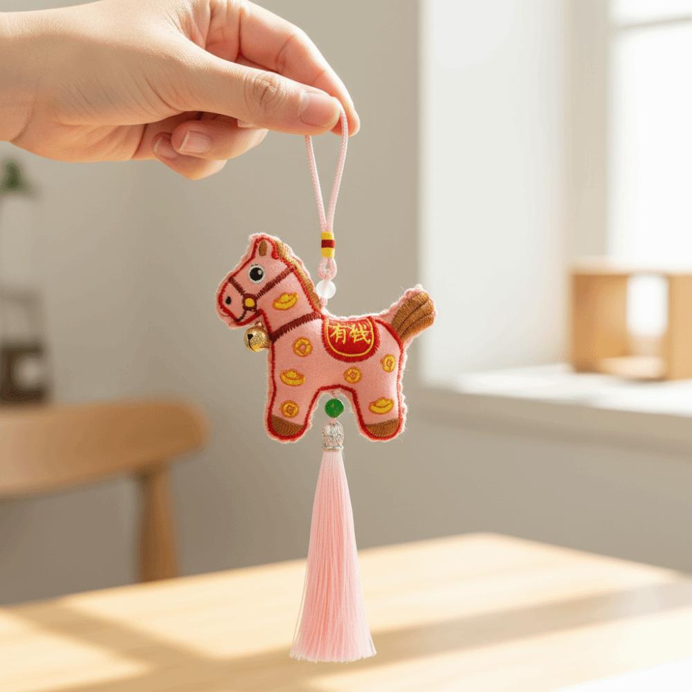 Chinese Style Pony Embroidered Pendant Tassel Zodiac Mascot New Year Horse Pendant Funny Spring Festival