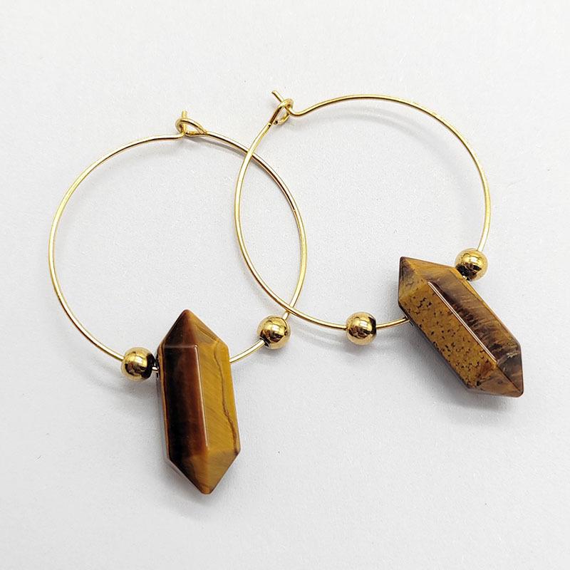 1pair Faceted Natural Stone Earrings for Women Amethyst Tiger Eye Trendy Stone Pendant Earring
