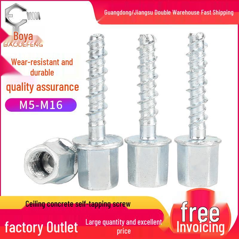 Ceiling Concrete Self-Tapping Screw Kit with Anchor Bolt and Rod Connection 6x35 M8 Thread Rod (5 pcs)