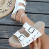 Women Slippers 2025 New Slippers Thick Sole Double Buckle Beach Women Shoes Summer Wedge Platform Sandals Slides Women