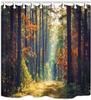 Herbstwald Natur Dekoration Duschvorhang Lebendiger Morgen im bunten Wald mit Sonnenstrahlen durch Baumäste Badezimmer Vorhänge
