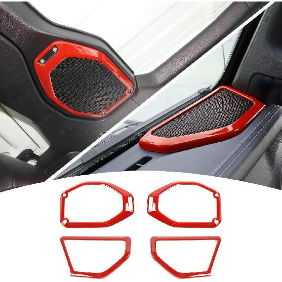 

JeCar Orange Interior Speaker Cover Bezel Trim Kit for 2018-2023 Jeep Wrangler JL JLU & Gladiator JT Interior Accessories червоний