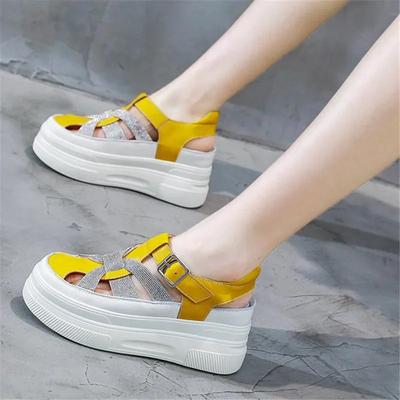 Mode 8cm Echtes Leder Damen Plateau Sandalen Keil Pantoletten Schnallenriemen Hoher Absatz Damen Sommer Schuhe Sneakers Zapatos Mujer