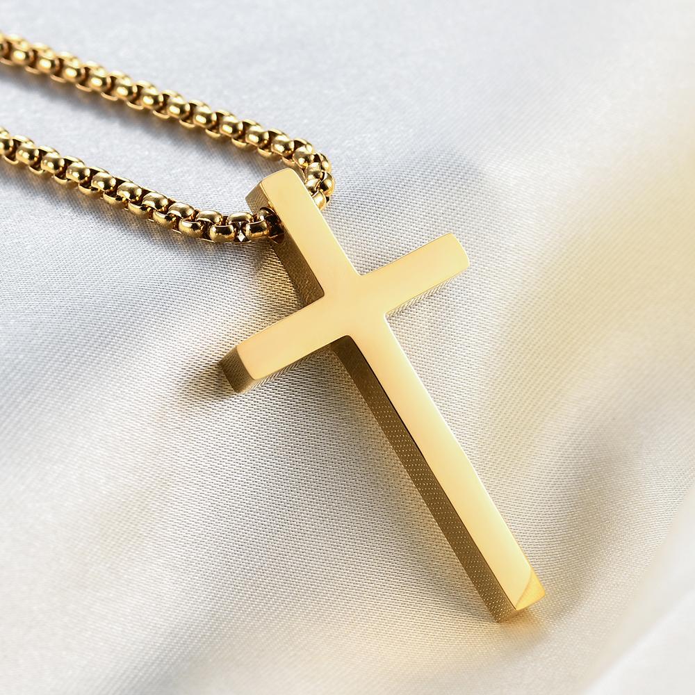VQYSKO Simple Cross Stainless Steel Men's Necklace Pendant Titanium Steel Necklace Accessories