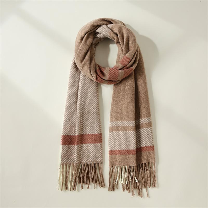 2025 new imitation cashmere scarf women's sweet color matching striped scarf shawl warm scarf