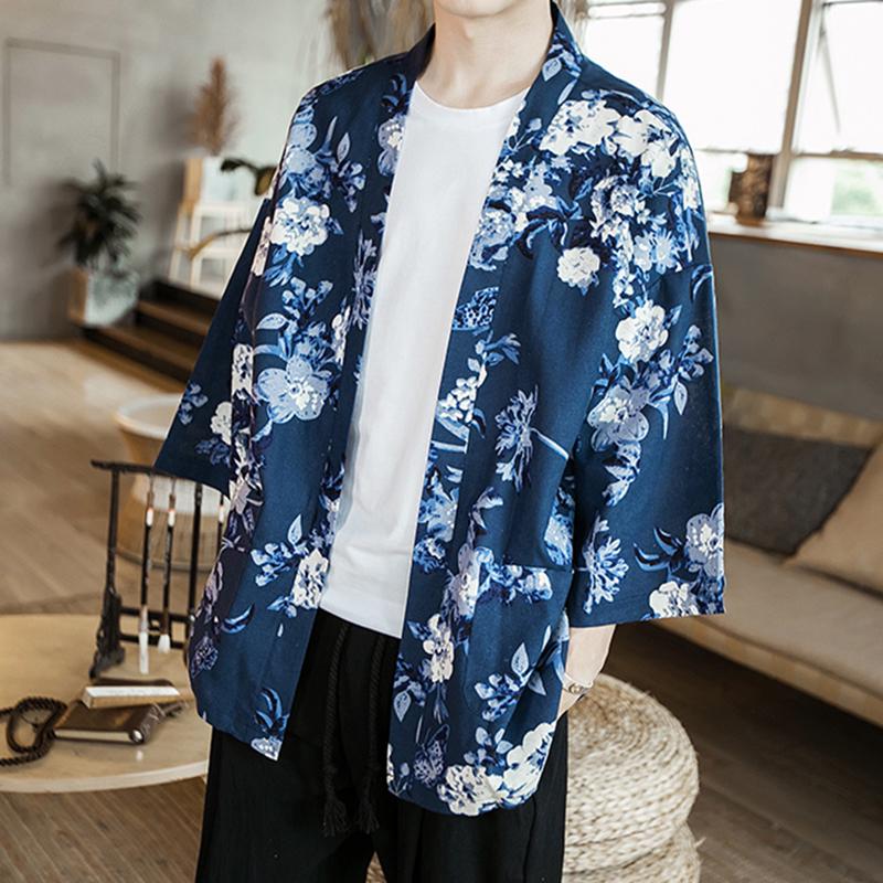 Mens Ethnic Kimono Jackets Linen Cotton Cardigan Baggy Tops Trend Casual Shirts Mens Ethnic Kimono Jackets Linen Cotton Cardigan Baggy Tops Trend Casual Shirts