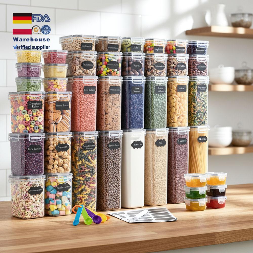 Bpa-Free 42 Pcs Set Airtight Food Storage Containers Stackable Clear Plastic Canisters for Flour Sugar Kitchen Pantry Meal Prep