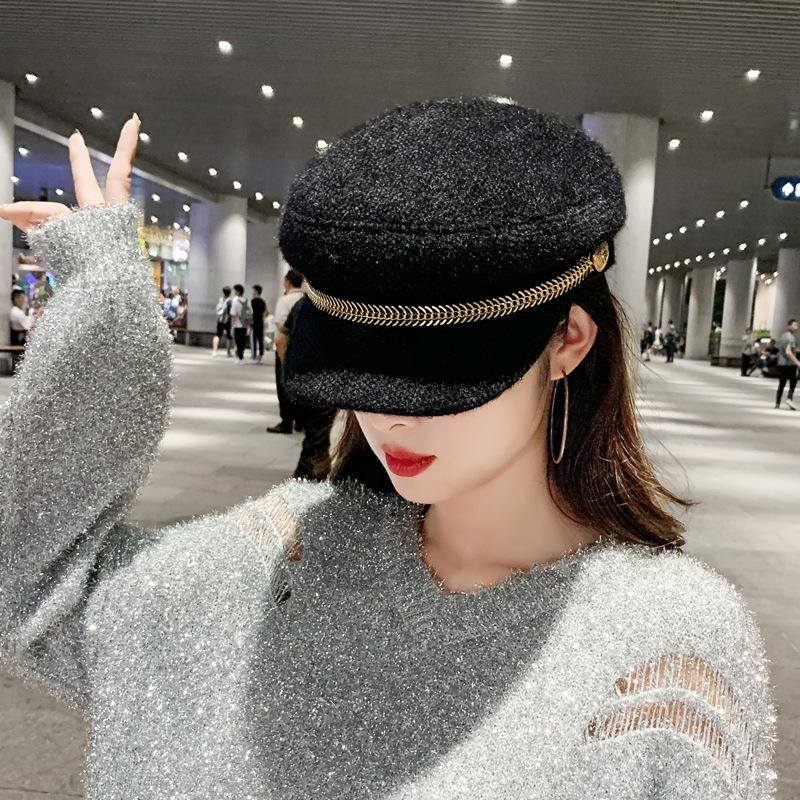 Berretto da donna per Boomer Autunno Inverno Cappello da celebrità di Internet Cappello blu navy Cappello ottagonale versatile Cappellino alla moda