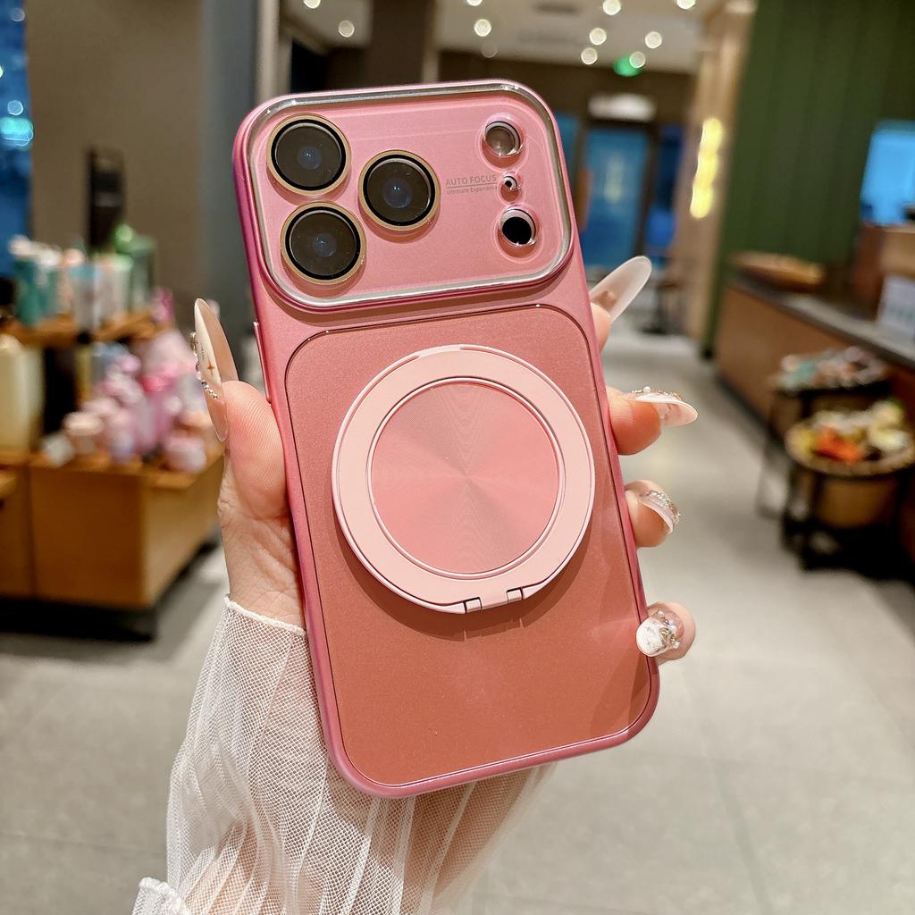 Premium Sense Simple Glass Case for iPhone17Pro Max Mobile Phone Case 15 Apple 16Pro Rotating Bracket