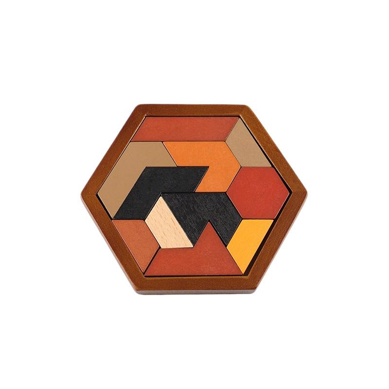 Hexagonal Irregular Chess Puzzle: 11-Piece Wooden Brain Teaser for Kids
