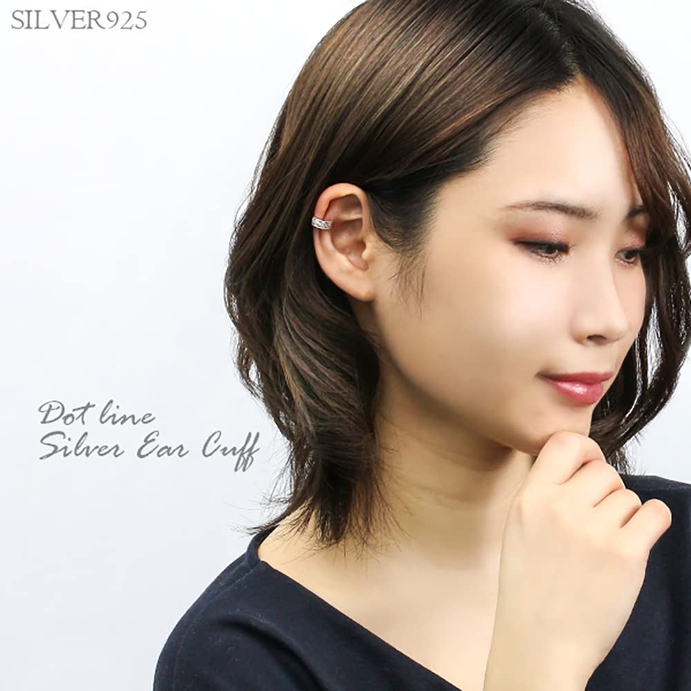 Shinjuku Gin No Kura Dot Line Silver 925 Ear Cuff (Single Earring) for Women, Non-Pierced Earrings