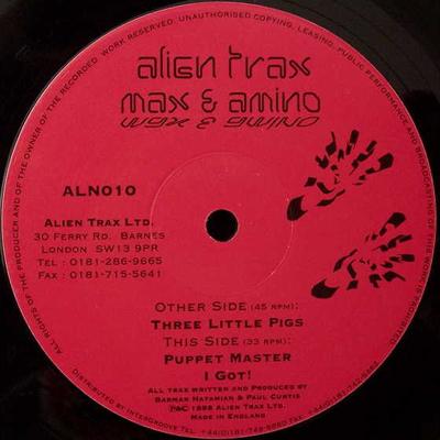 12inch Record MAX  AMINO  Three Little Pigs  Puppet Master ALN010 Alien Trax 1998 Japan Dance  Electronica Used
