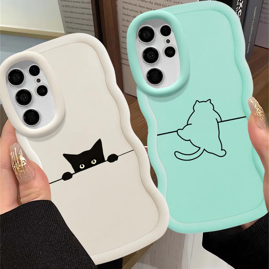 Soft Phone Cover Case for Samsung Galaxy S23 Plus S21 S22 Ultra A25 A26 S20 FE S24 S25 A54 A55 A35 A34 A24 A36 Cute Line Cat