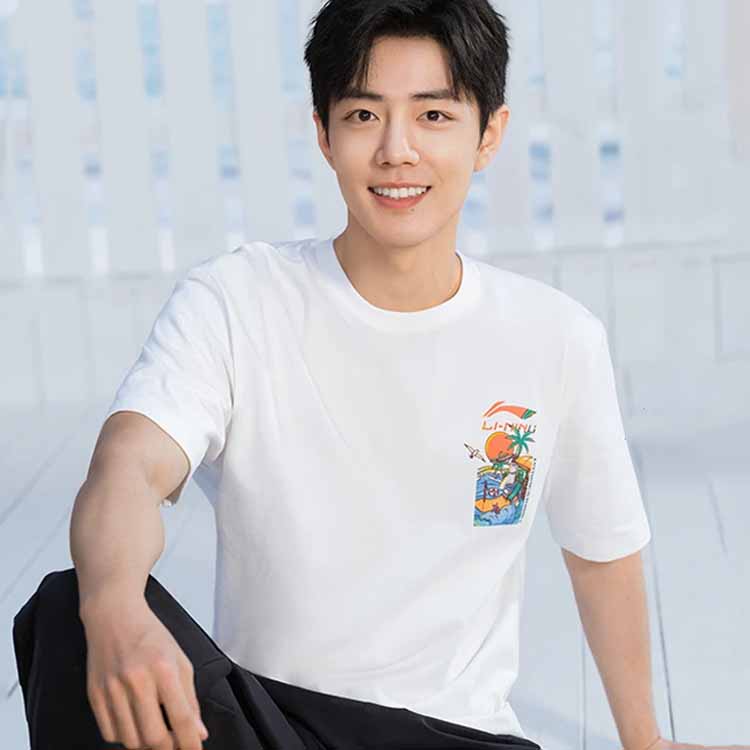 Li-Ning Printed Letter Round Neck Pullover Short Sleeve T-Shirt Men Tops White AHST177-1