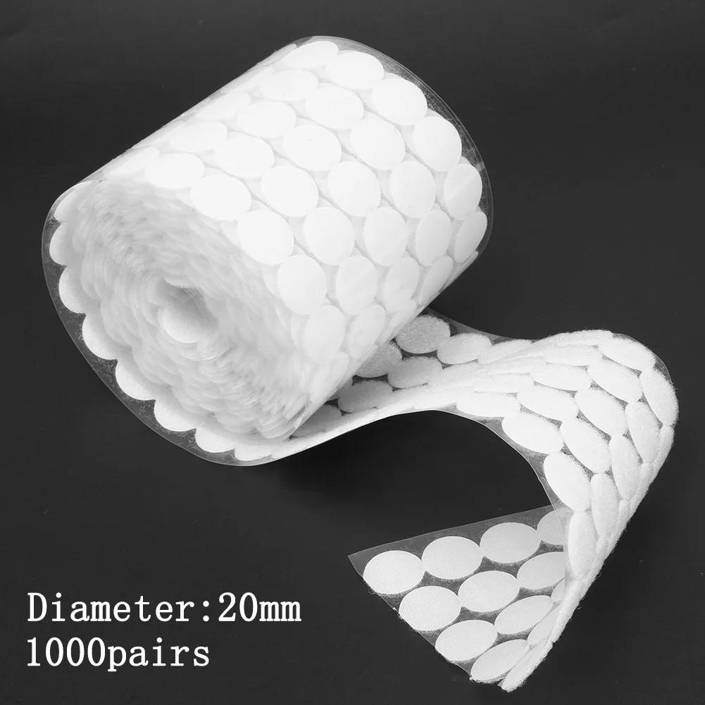 1000 Pairs Double-sided Adhesive Fastener Tape Hooks Loops Disks White 10/15/20mm Disc Adhesive Strong Glue Magic Sticker