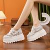 Platform White Shoes Women's 2025 Spring and Summer New Inner Height Increase Women's Shoes Hollow Breathable Mesh Sandals Versatile Casual Shoes